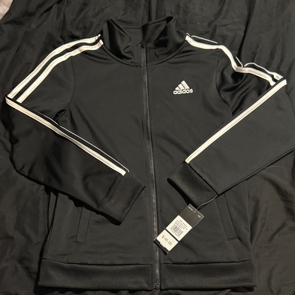 Adidas Black Jacket with White Accents NWT  Kids 10/12